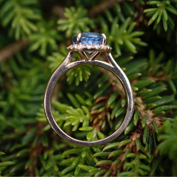 14k Rose Gold Sapphire Halo - Picture 2 of 3